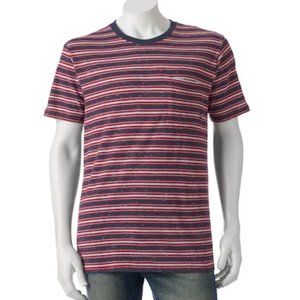 Vans Striped Pocket T Shirt Red White Blue Small